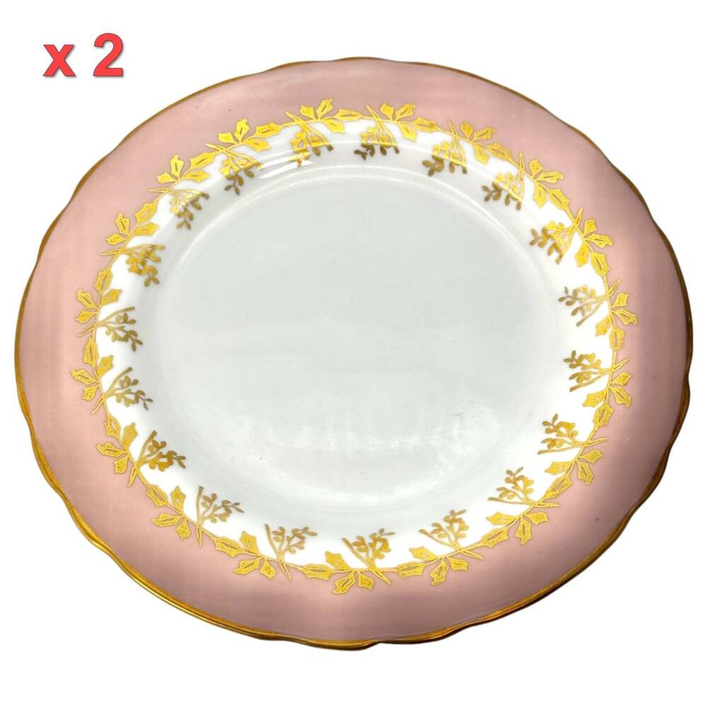 Aynsley Priscilla 8224 6.25" Plate Pair Pink Gold Fine Bone China England VTG